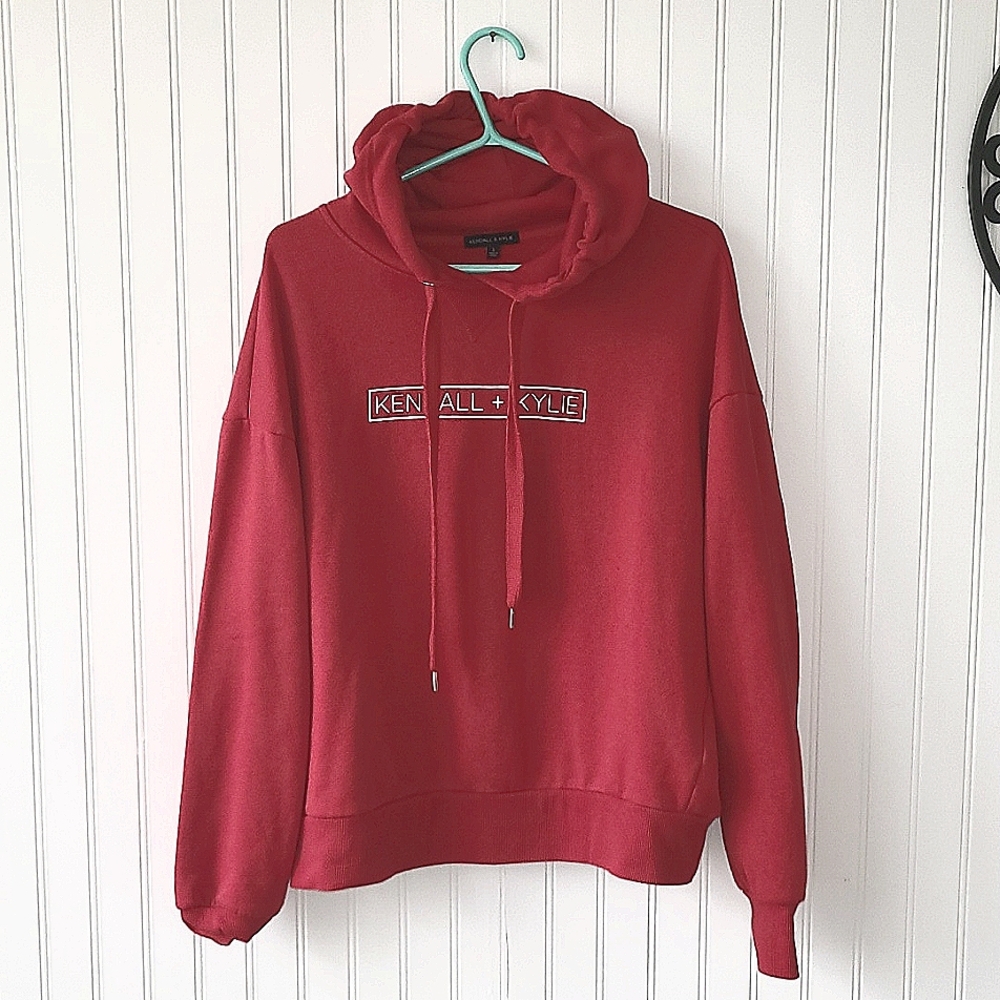KENDALL AND KYLIE Red Oversized Drawstring Hoodie Size Large